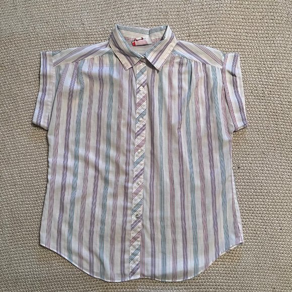 Vintage Pastel Striped Sleeveless Collared Button Up - Picture 6 of 8